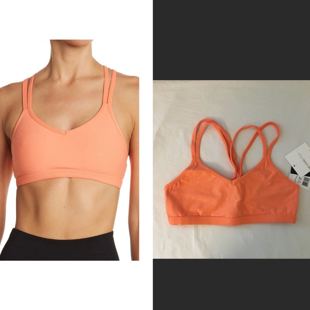 NEW! Beyond Yoga Double Back Alloy Speckled Sports Bra Orange Blossom